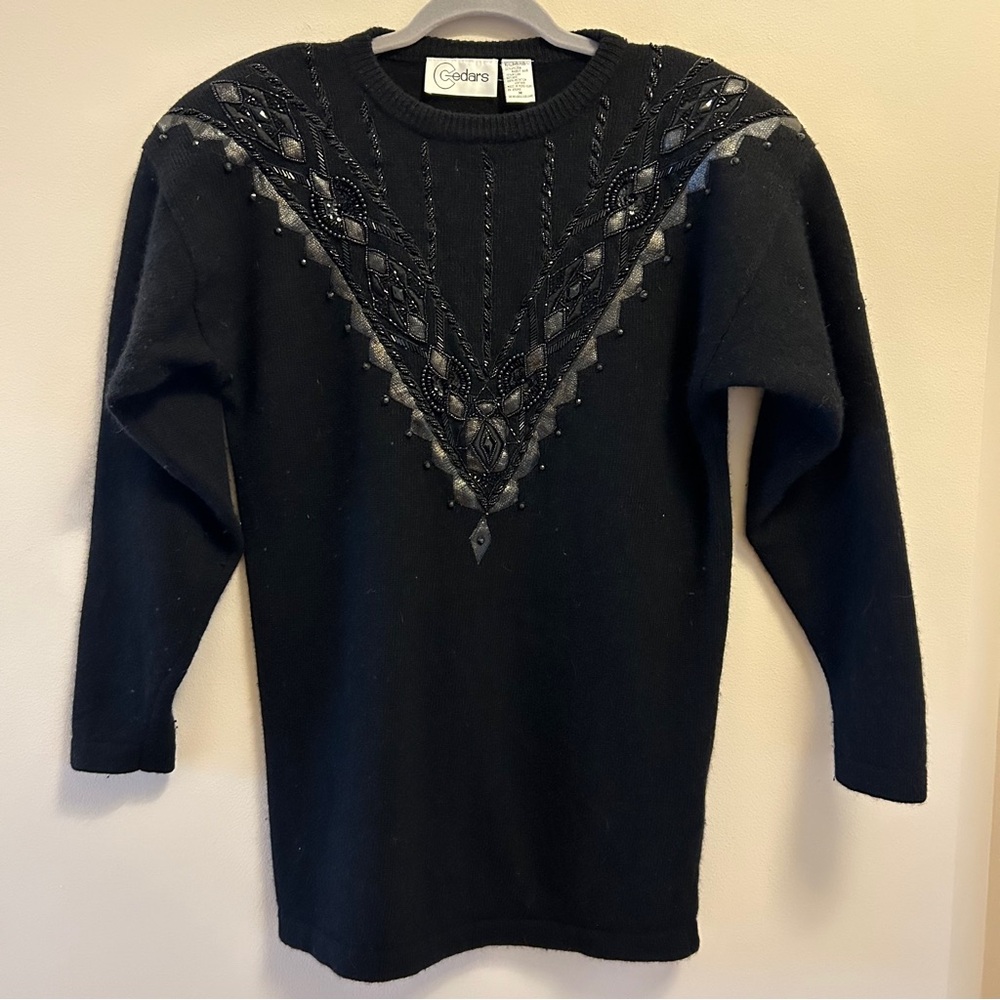 Vintage 1980’s‎ Cedars Black Lambswool Beaded Sweater